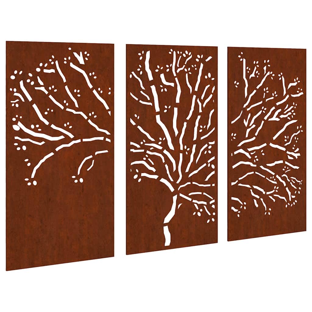 vidaXL Décorations murales Jardin 3 pcs 105x55 cm Design d'arbre Acier, décoration Murale extérieure, Art Mural de Jardin, décoration Murale en métal