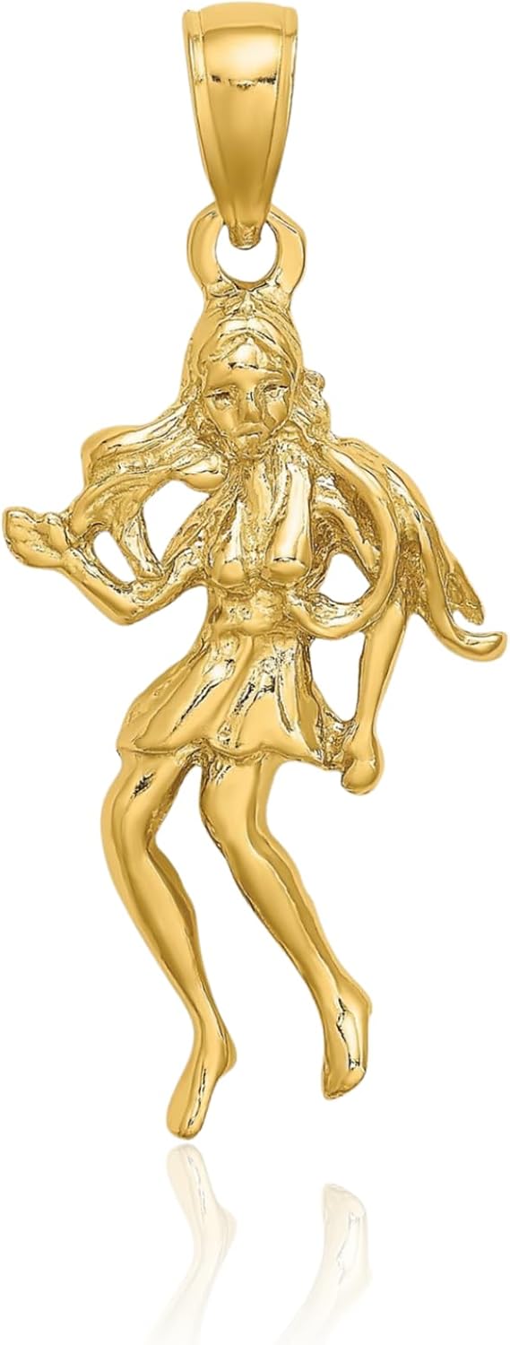 IceCarats 14K Solid Yellow Gold Large Virgo Zodiac Pendant Necklace 29.9mm 1.2 inch 3d Sculpted, Polished, Textured For Her
