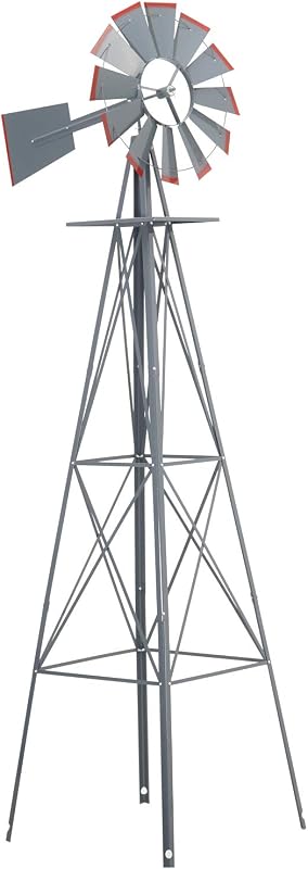 Crownland 8FT Ornamental Windmill Backyard Garden Decoration Weather Vane, Heavy Duty Metal Wind Mill Weather Resistant 4 Legs Design (Grey)