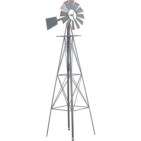 Amazon Com Crownland 8ft Ornamental Windmill Backyard Garden Decoration Weather Vane Heavy Duty Metal Wind Mill Weather Resistant 4 Legs Design Grey Patio Lawn Garden