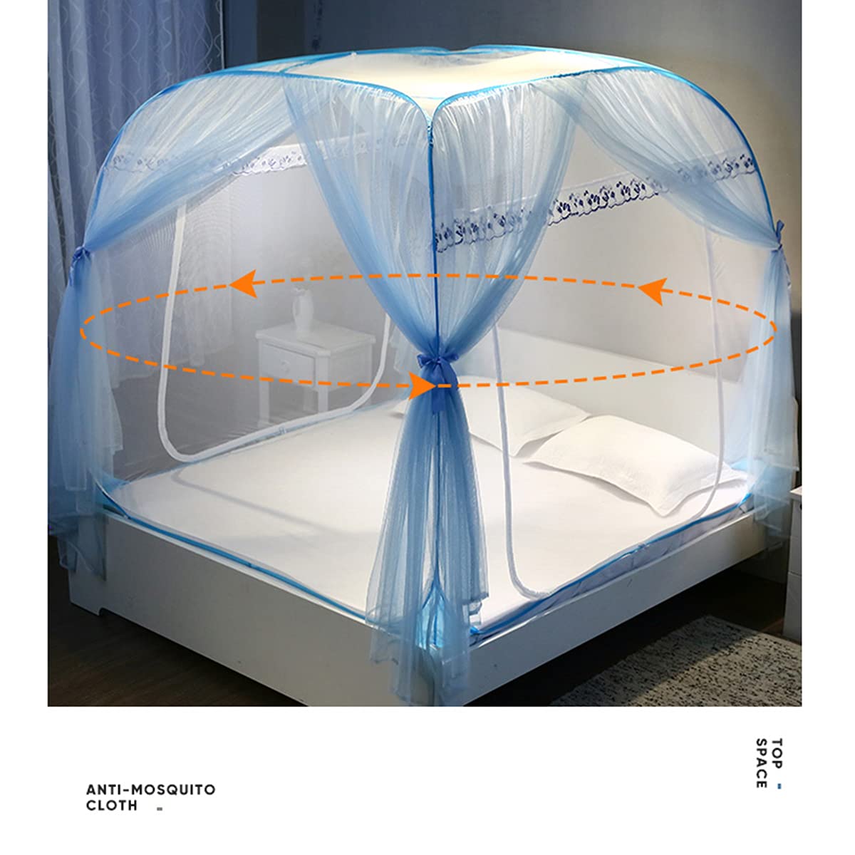 Zanzariera per Letto, baldacchino Pieghevole per Letto, Tenda da Campeggio Anti-zanzare a Doppio Strato con Fondo Facile da installare, Blu, per Letto da 1,5 m