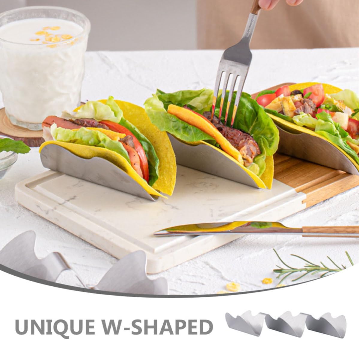 Stainless Steel Taco Holder W Shaped Rack for Baking Grilling