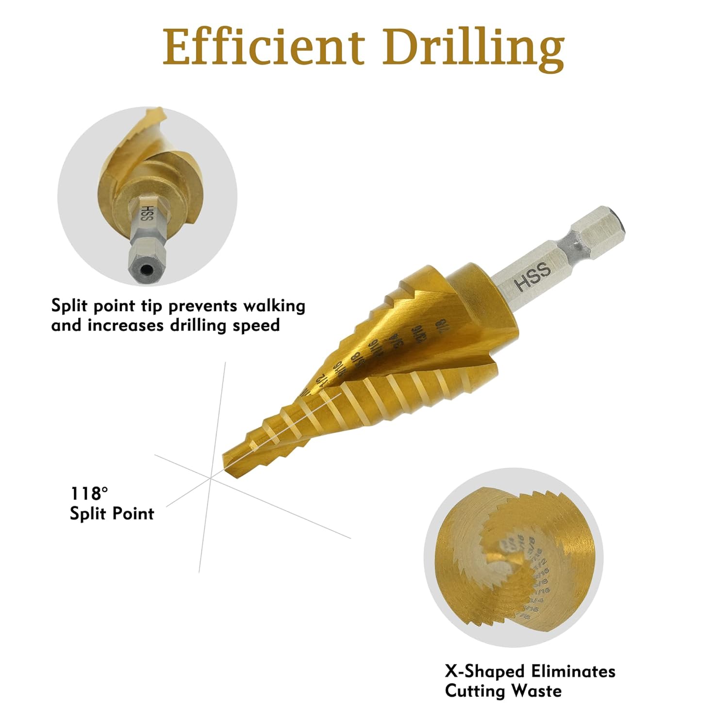 GMTOOLS Step Drill Bit Set, 3 Pcs Titanium High Speed Steel Unibit Drill Bits, Stepped Up Bits for Sheet Metal, DIY Lovers with Aluminum Case, Total 28 Sizes for Multiple Hole