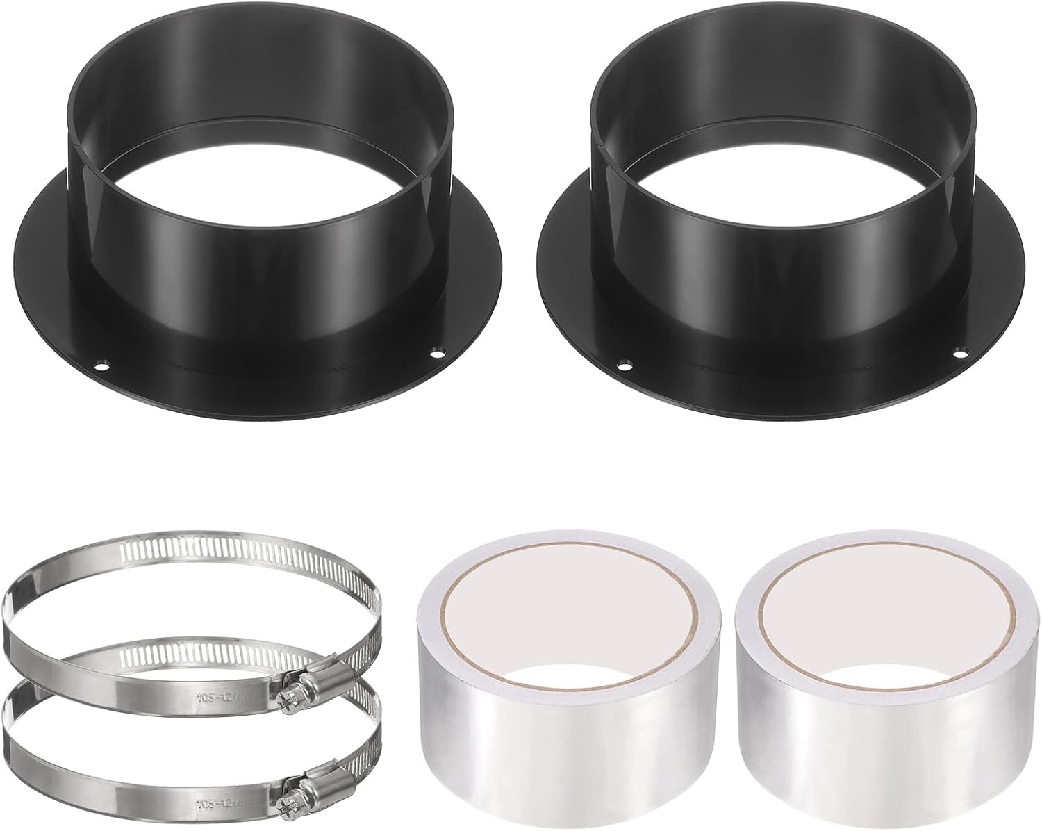 PATIKIL 8 Inch Duct Connector Flange, 2 Pack Galvanized Iron Straight Pipe Flange Dryer Vent Connector with Clamp for Air Heating Cooling Ventilation HVAC System, Silver