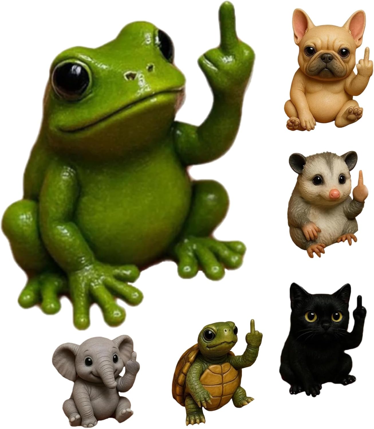 Fun Mini Middle Finger Animal Statue, Funny Humorous Middle Finger Animals Decor Statue, Compact 3.5 Inch Creative Sculpture, Tabletop Decoration for Office, Home, Garden and Prank Gift (Frog)