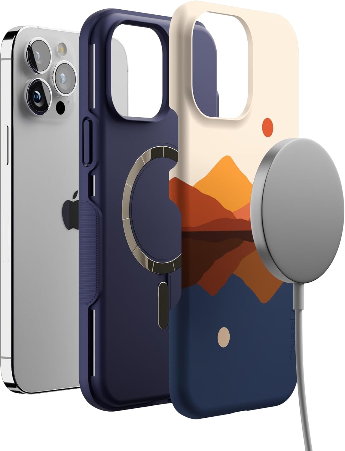 Casely iPhone 13 Pro Max Case | Opposites Attract | Day & Night Mountains | Bold Protective Design | Compatible with MagSafe