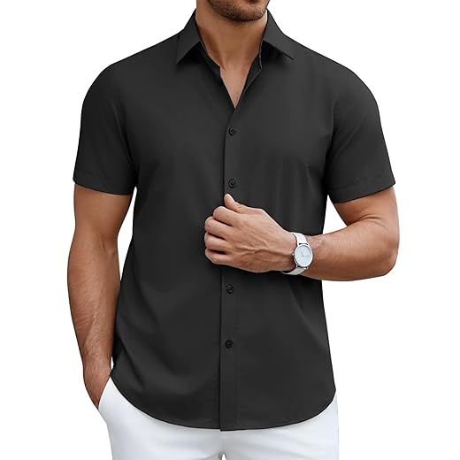 COOFANDY Camisa social masculina de manga curta, casual, abotoada, sem rugas, ajuste regular, negócios, sem calça