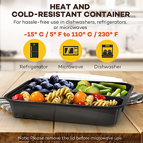 Meal Prep Food Containers 32 oz (20 Pack), Sable 3 Compartment Bento Lunch Boxes, Reusable Organization Cases, BPA Free (FDA, SGS & LFGB Certified, Heat and Cold Resistant, Stackable for Storage) - Thumbnail 3