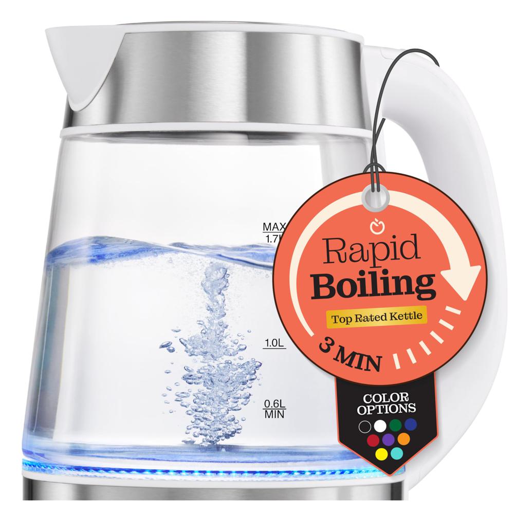 MU LIN Bollitore Elettrico in Vetro Borosilicato e Acciaio Inossidabile, Spegnimento Automatico, 1,7 Litri, Indicatore LED, FY-788