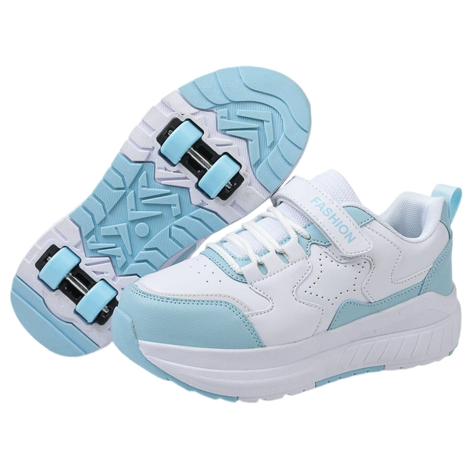 Surwin Chaussures roulettes Enfant, Boucle en Nylon Chaussures de Skateboard Fille Garçon avec 4 Roues Basket à roulettes 2 en 1 Sneakers Roller Respirant Skateboarding Shoes