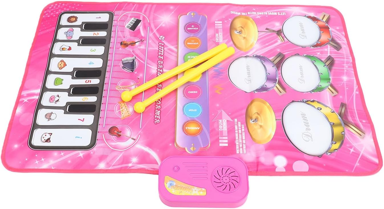 Alomejor 2 in 1 Kids Dance Mat, Musical Play Piano Drum Educational Toy with Soft Plastic Material for Toddlers Indoor Outdoor Use