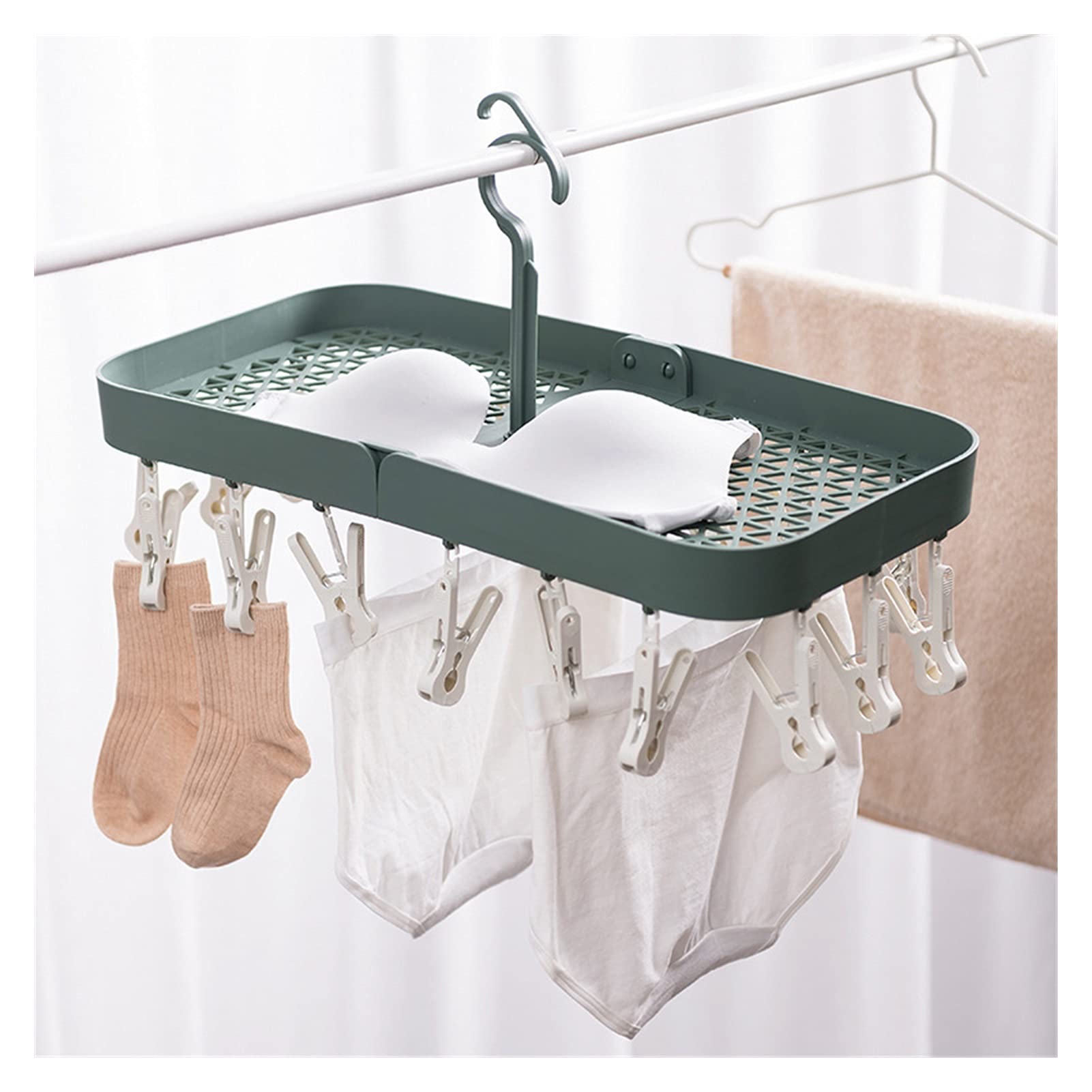 Kleiderbügel Faltbare Lagergestell 18 Stück Wäscheklammern Mantelbügel Home Organizer Badezimmer Zubehör für Socken Hut Unterhose (Color : White)