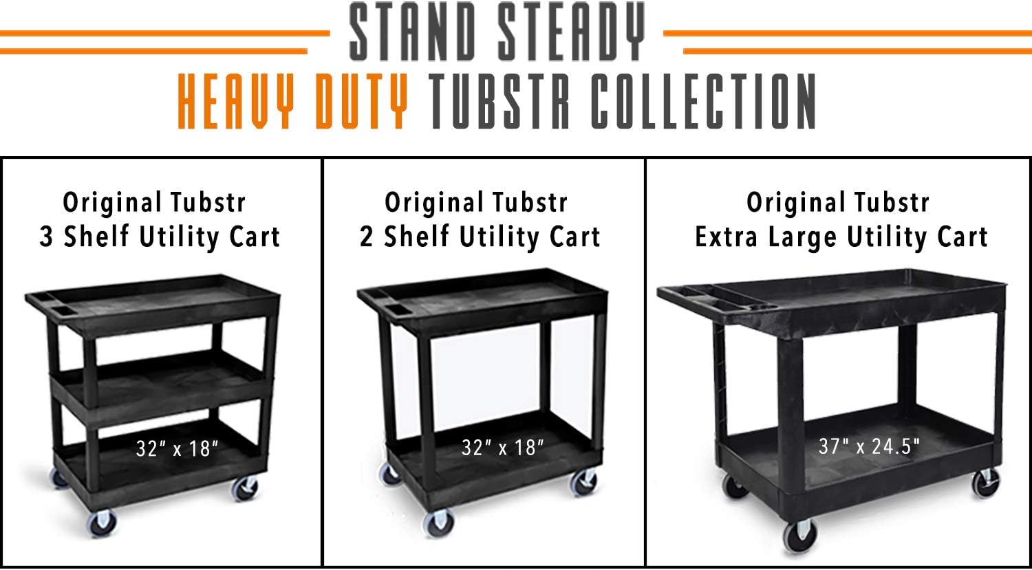 Original Tubstr Heavy Duty 32 x 18 inches - Shelf Utility Cart/Service Cart - Supports up to 500 lbs - Tub Carts & Deep Shelves (3 Shelf) : Office Products