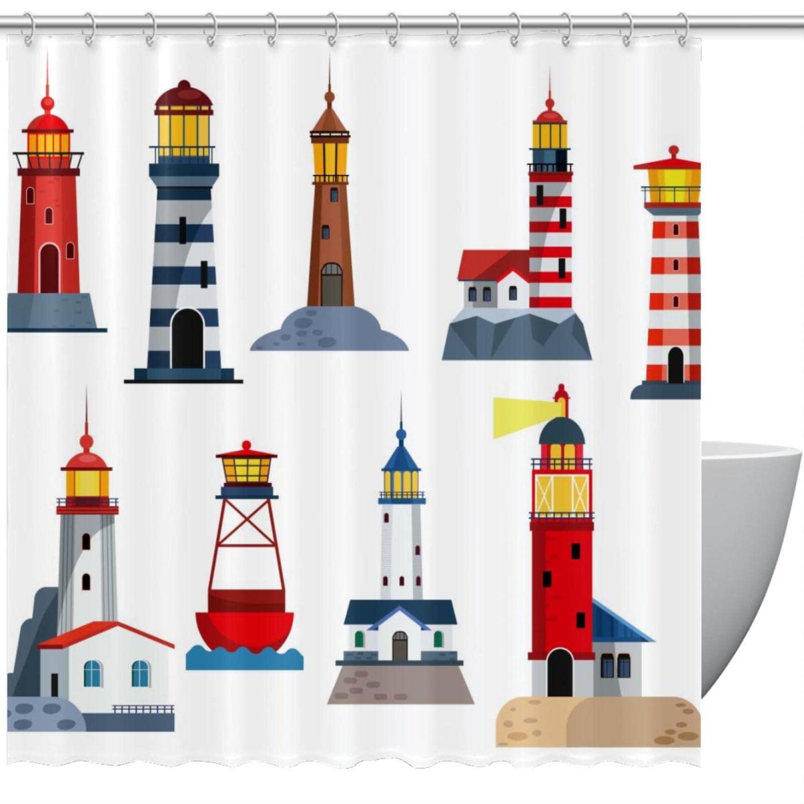 Rideau de douche phare de mer 167,6 x 182,9 cm en polyester imperméable pour salle de bain