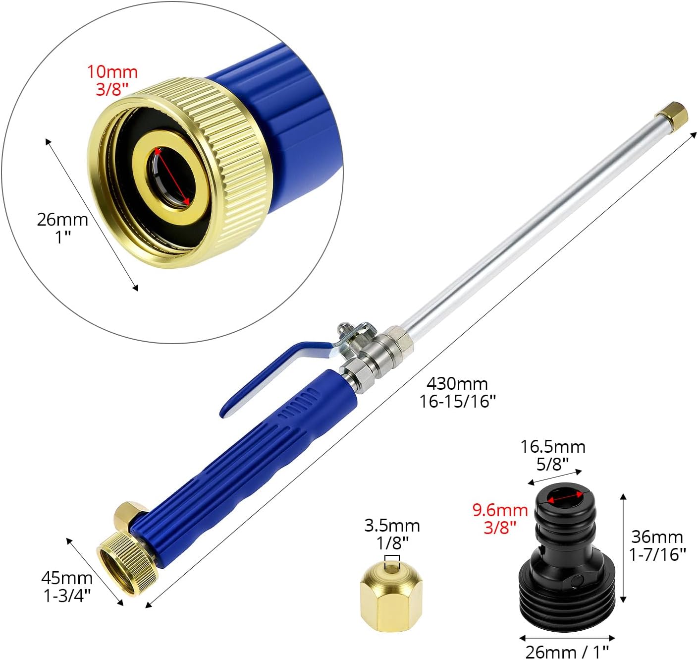 QWORK High Pressure Power Washer Wand, Water Hose Nozzle with 2 Spray Tips, Adjustable Watering Sprayer Cleaning Tool