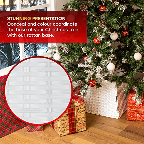 Christmas Village Rattan Xmas Tree Skirt Stand Base Festive Basket Cover Decor Perfect for Indoor Home & Office Floor Use, Tidy Decor – Folds for Easy Storage (White) - Image 5