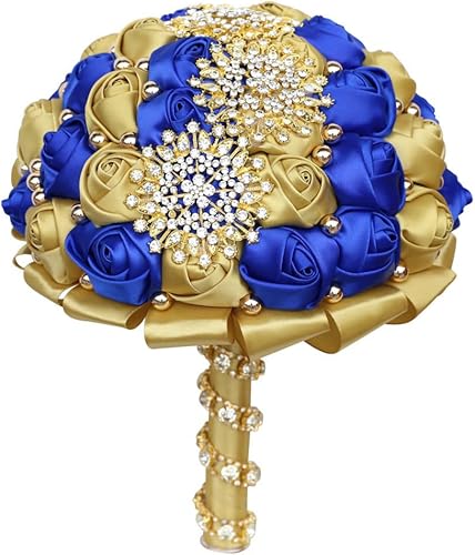 Miniatura 2 de Gkvszy Broche de novia con perlas de diamantes de imitación dorados brillantes para novia, dama de honor, quinceañera, ramo de rosas satinadas, ramo