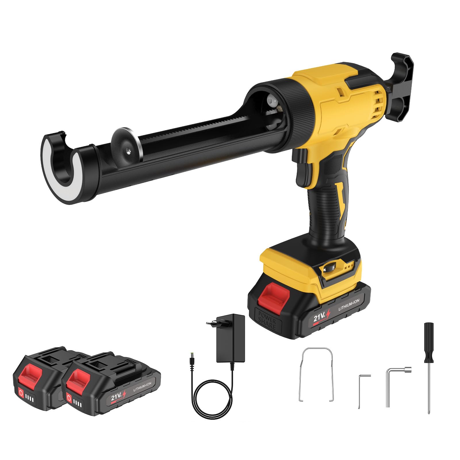 Pistola de silicona eléctrica, pistolas de pegamento eléctricas, con 2 baterías, 6 velocidades ajustables, lámpara led de 450 lúmenes, para sellado, sellador, sin fugas (amarillo)