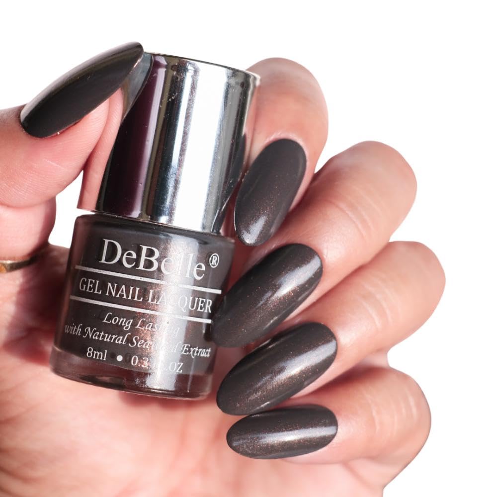 Debelle Gel Nail Polish Copper Glaze (Dark Grey Nail Paint)|Non Uv - Shimmery Finish |Chip Resistant | Seaweed Enriched Formula| Long Lasting|Cruelty And Toxic Free| 8Ml