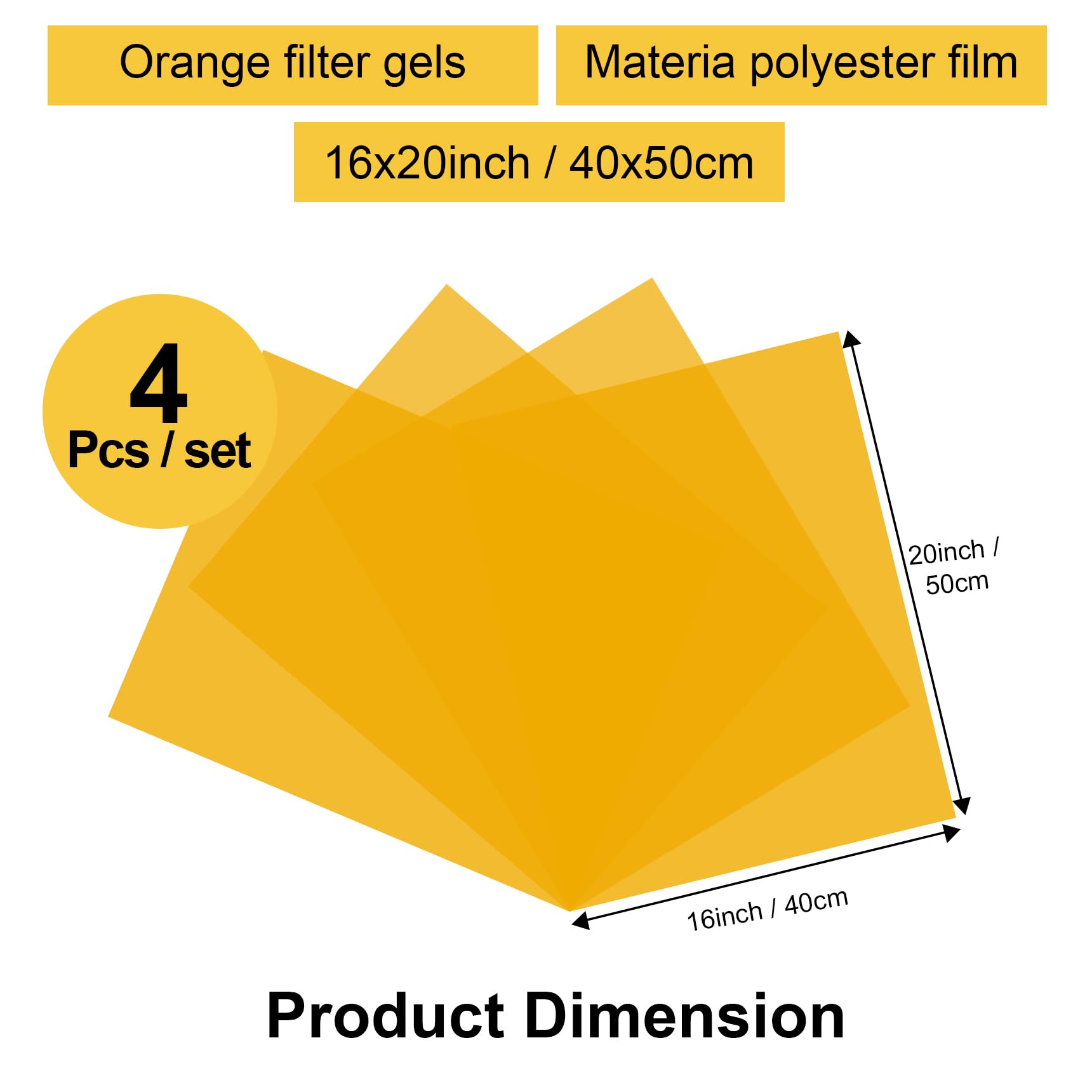 Selens 4 filtros de iluminación naranja CTO, corrección de color, superposiciones transparentes, película de lámina para foco estroboscópico de 800 W