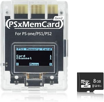 بطاقة ذاكرة BITFUNX PSxMemCard Gen2 - تدعم ترقية البرامج الثابتة والتخزين غير المحدود وSd2psXtd، وتتضمن بطاقة MicroSD بسعة 8 جيجابايت وبطاقة ذاكرة ألعاب عالية السرعة لوحدة تحكم PS2/PS1/PS One باللون الأبيض