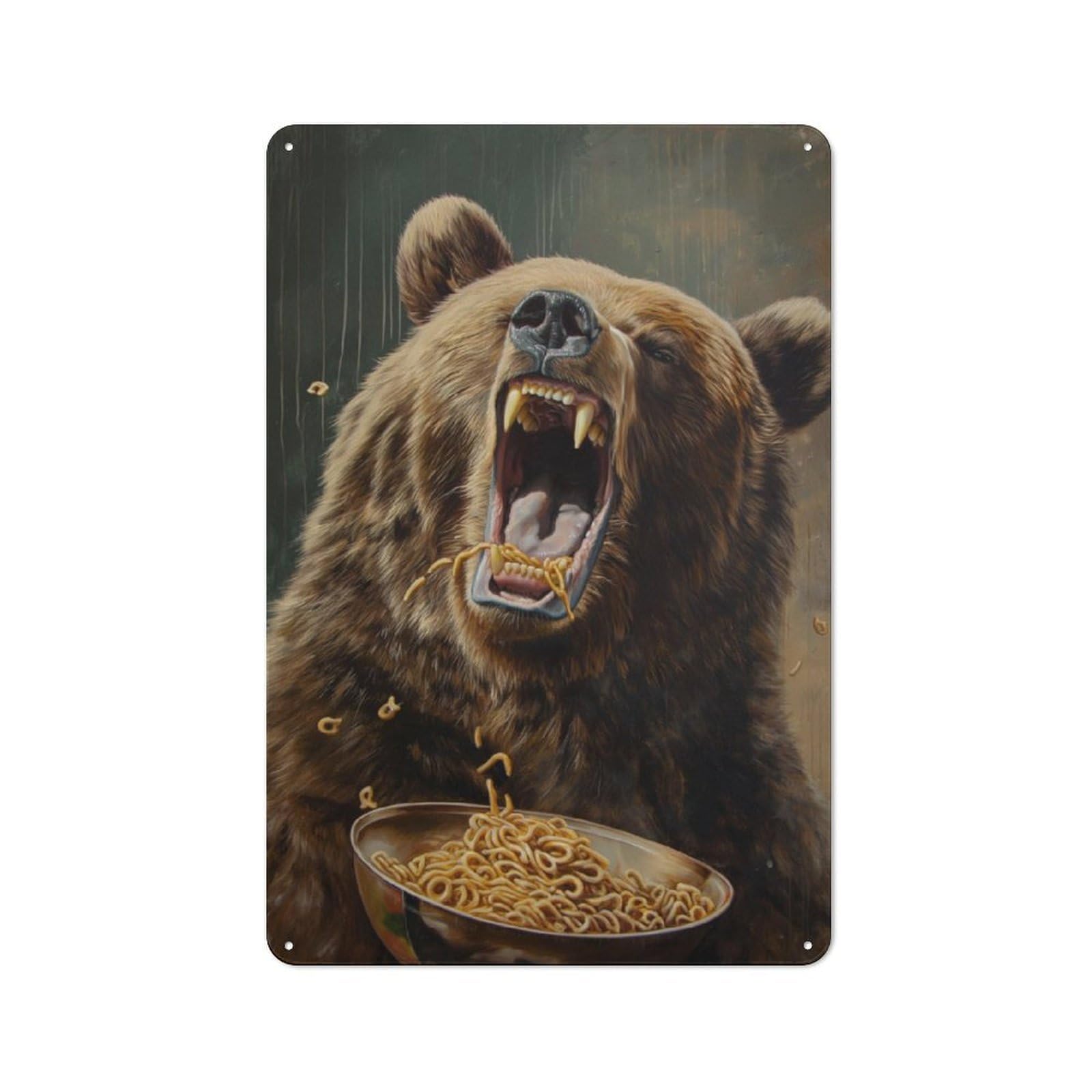 Junmoney Angry Bear Ramen Noodles Retro Tin Sign 30X20cm For Guest Room Or Hallway, For Kitchen, Dining Room And Home Bar Wall Decor