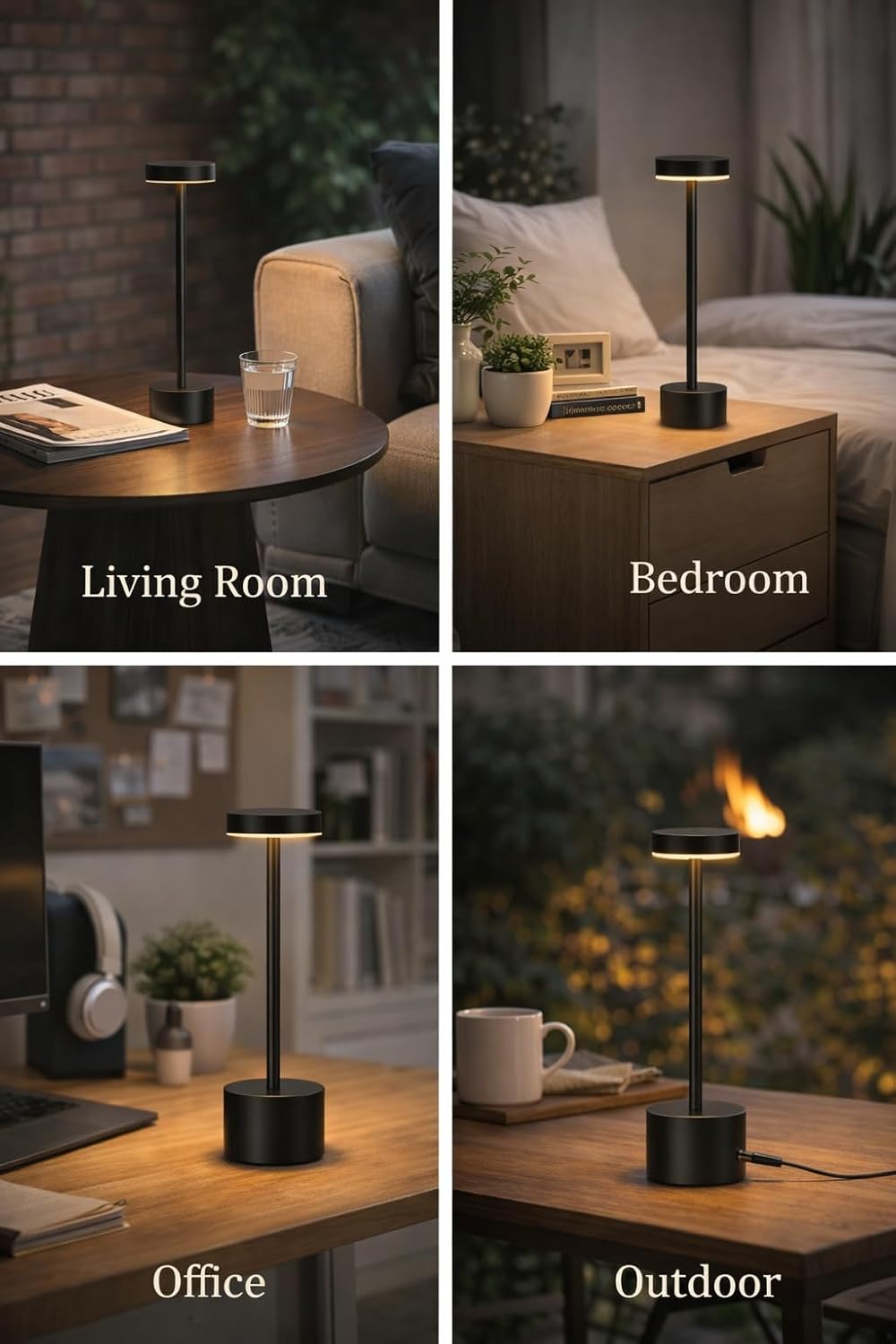 Set of 2 Rechargeable LED Desk Lamps, Cordless Table Lamps for Home Decor, Touch Lamps for Nightstand, Battery Operated Portable Lights, Black Metal Anodized Finish