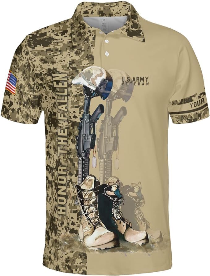 Custom US Army Polo Shirts for Men Women Personalized Military Veteran Shirt Veterans Pride American Flag Gifts Memorial Day
