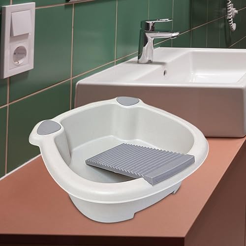 Miniatura 2 de Lavabo de lavandería con tabla de lavar, cubo de ropa para lavar a mano, lavabo para lavandería, bañera japonesa para camiseta, ropa interior, gris