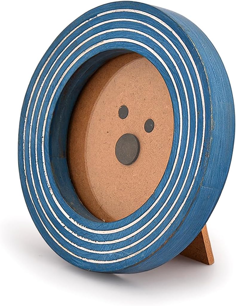 Tabletop Frames Acacia Wood 4"X 4" Round Picture Frame Blue for Tabletop Display, Retro Home Display Retro Home Décor image 2