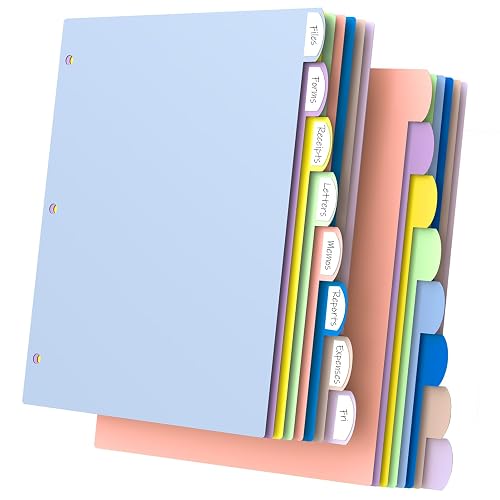 16Pcs/2 Set 3 Ring Binder Dividers with Tabs, 8 Color Tab, Plastic, Pastel | Divders for 3 Ring Binder, Page Folder Dividers, Sheet Protectors, Three Ring Binder Index Dividers, for Notebook