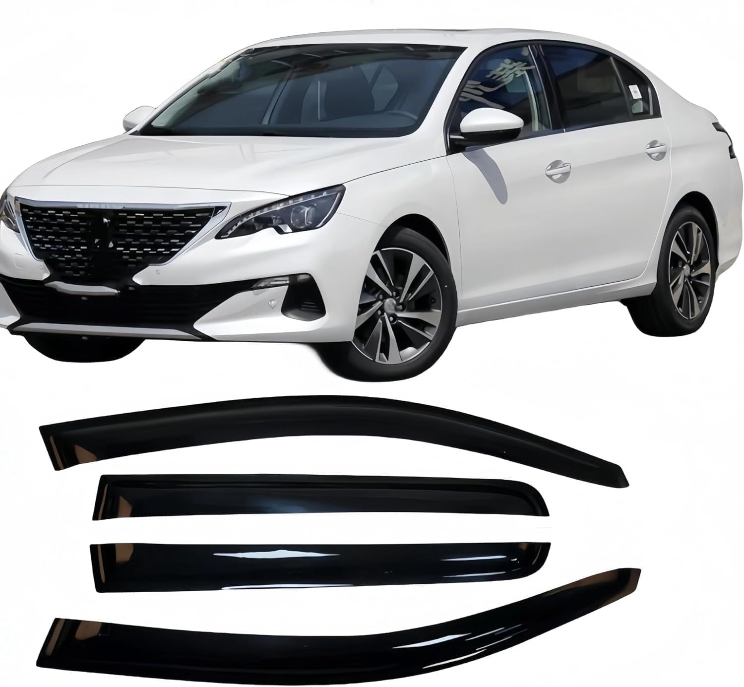 4Pcs Smoke Tint Car Window Deflectors for Peugeot 408 Sedan 2014-2021
