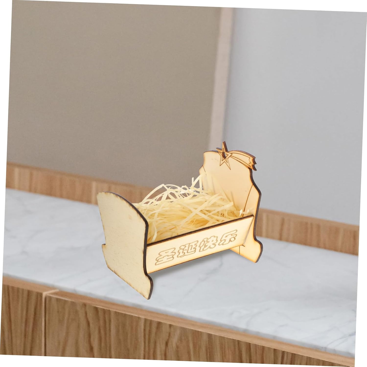 Jesus Manger Ornament Wooden Nativity Scene Bed Decoration for Home Decor Tabletop and Fireplace Unique Religious Keepsake for Holy Week and Festivals