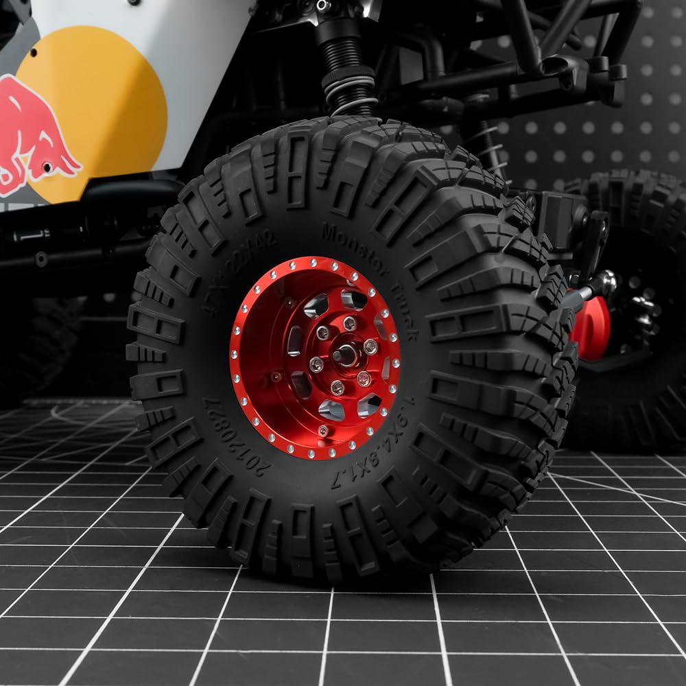 Lot de 4 jantes Beadlock rouges 1.9 pour SCX10 TRX4 1/10