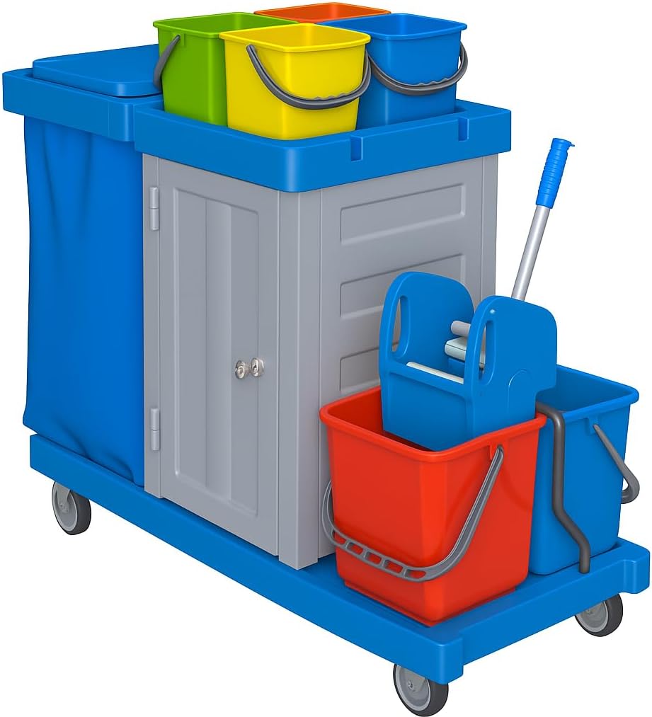 Multi Purpose Hospital Cleaning Trolley On Wheels Hospital 36 With Closed Cabinet Janitorial Cart