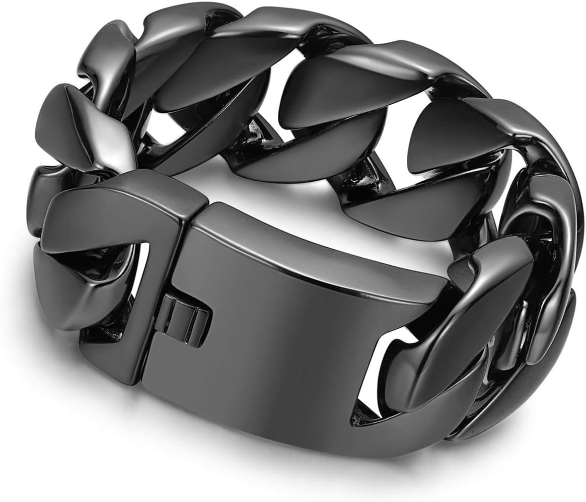Jewelry Huge 32mm Mens Chunky Bracelet Black Heavy Sturdy 316L Stainless Steel Cuban Chain with Box Lock Clasp, 9.5 Inch/10.5 oz