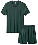 Mens Pajama Set Summer Pjs Sleepwear Nightwear Lightweight Quick Dry Soft Short Sleeve V-Neck Pjs Sleep Set With Pocket