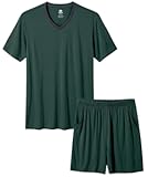 Mens Pajama Set Summer Pjs Sleepwear Nightwear Lightweight Quick Dry Soft Short Sleeve V-Neck Pjs Sleep Set With Pocket