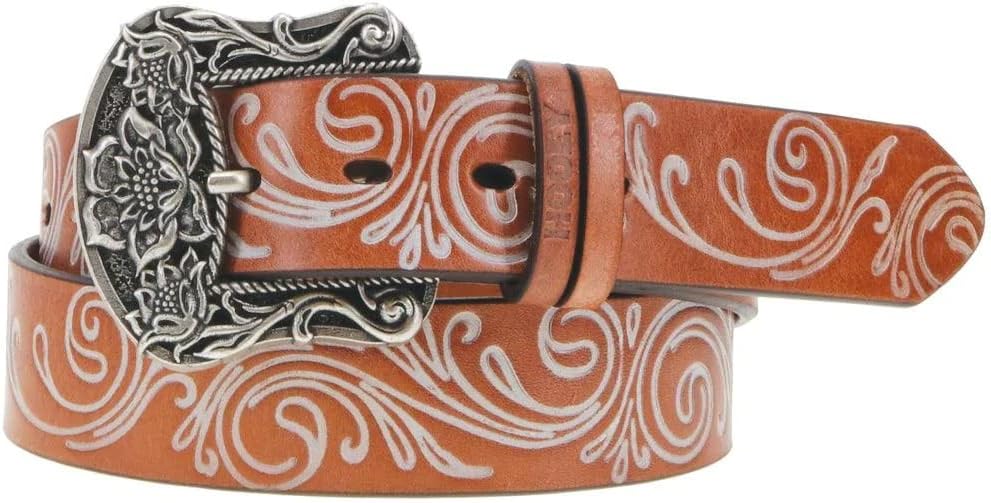 HOOEY Women's Paloma Leather Filagree Belt, Tan/Ivory