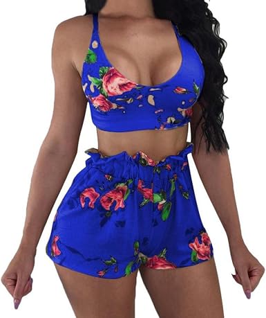 Amazon.com: Trajes de dos piezas para mujeres señoras estampado floral  tiras volantes 2 piezas corto corto trajes verano chándal conjuntos : Ropa,  Zapatos y Joyería
