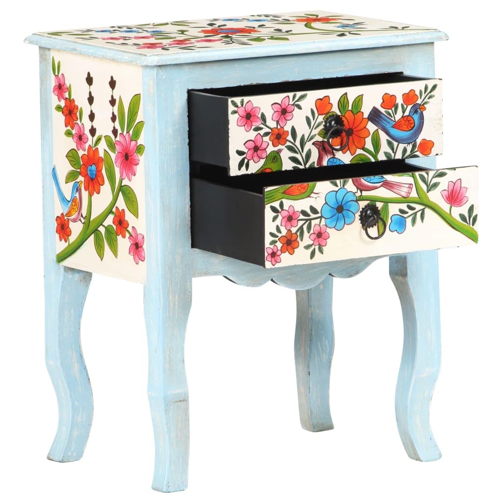 Générique Table de Chevet Peinte à la Main 40x30x50 cm Bois de manguier,Meubles,Tables,Tables de Chevet,323541