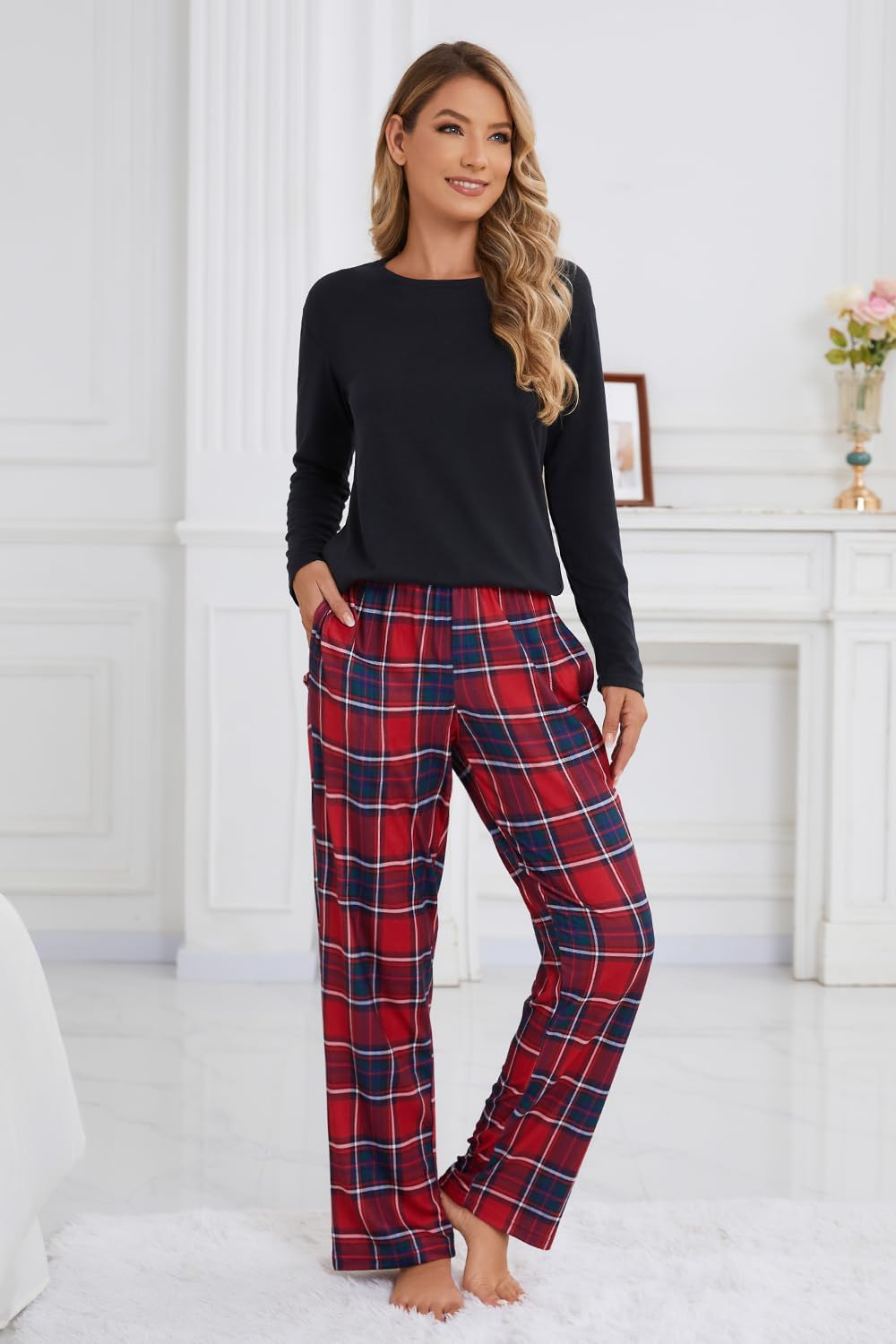 PNAEONG Womens Pajama Sets Long Sleeve Top With Pants Lounge Sets Soft Sleepwear Comfy Pjs With Pockets - Image 4