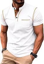 Rayson Men's Shirts Short Sleeve Round Neck Button Down Henley T-Shirt Slim Fit Plain