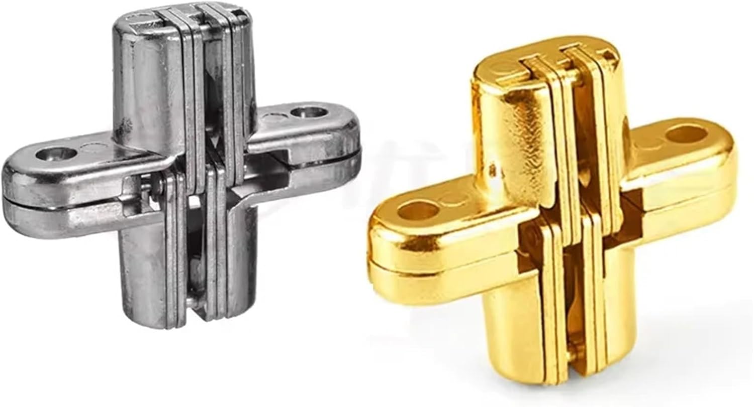 180 Degree Hidden Hinges Zinc Alloy Invisible Concealed Cross Door Hinge Installation Furniture Cabinet Kit(1pc Silver)