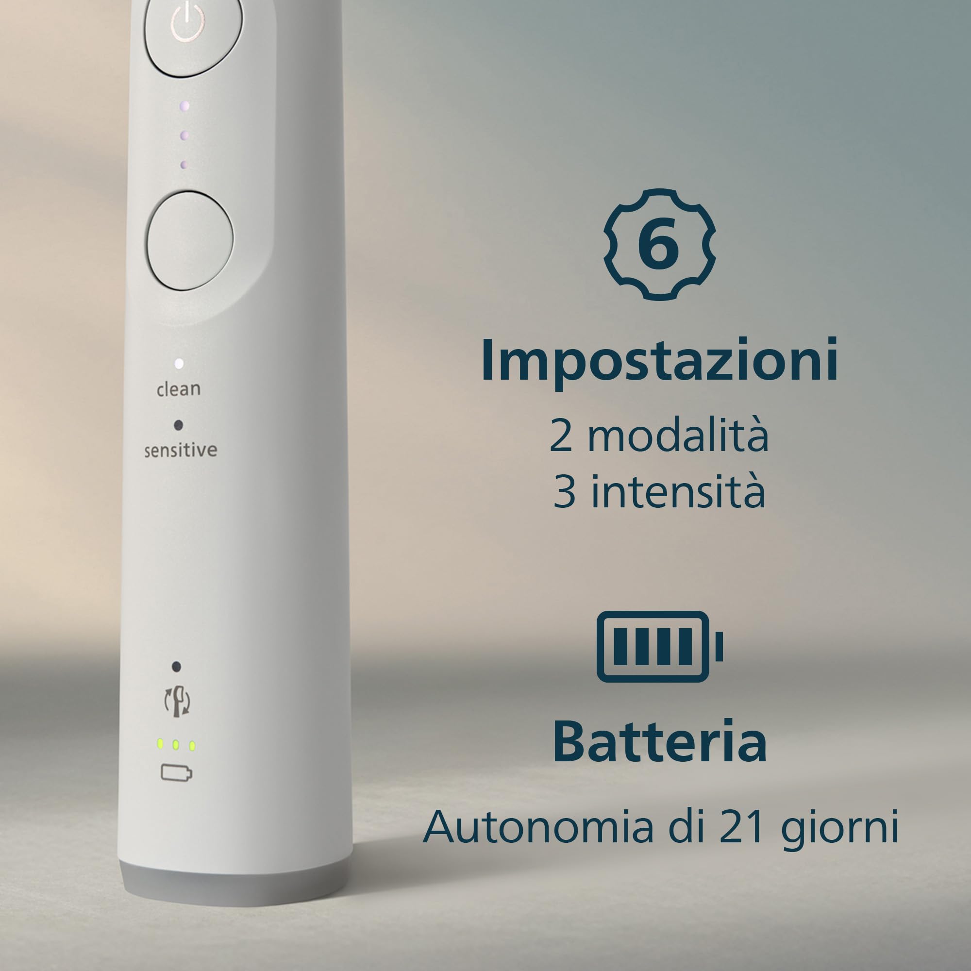 Philips Sonicare 6100, spazzolino sonico con 2 modalità di spazzolamento e 3 livelli di intensità, avviso di pressione, EasyStart, SmarTimer, custodia da viaggio, bianco, HX7400/02 [Nuova tecnologia]
