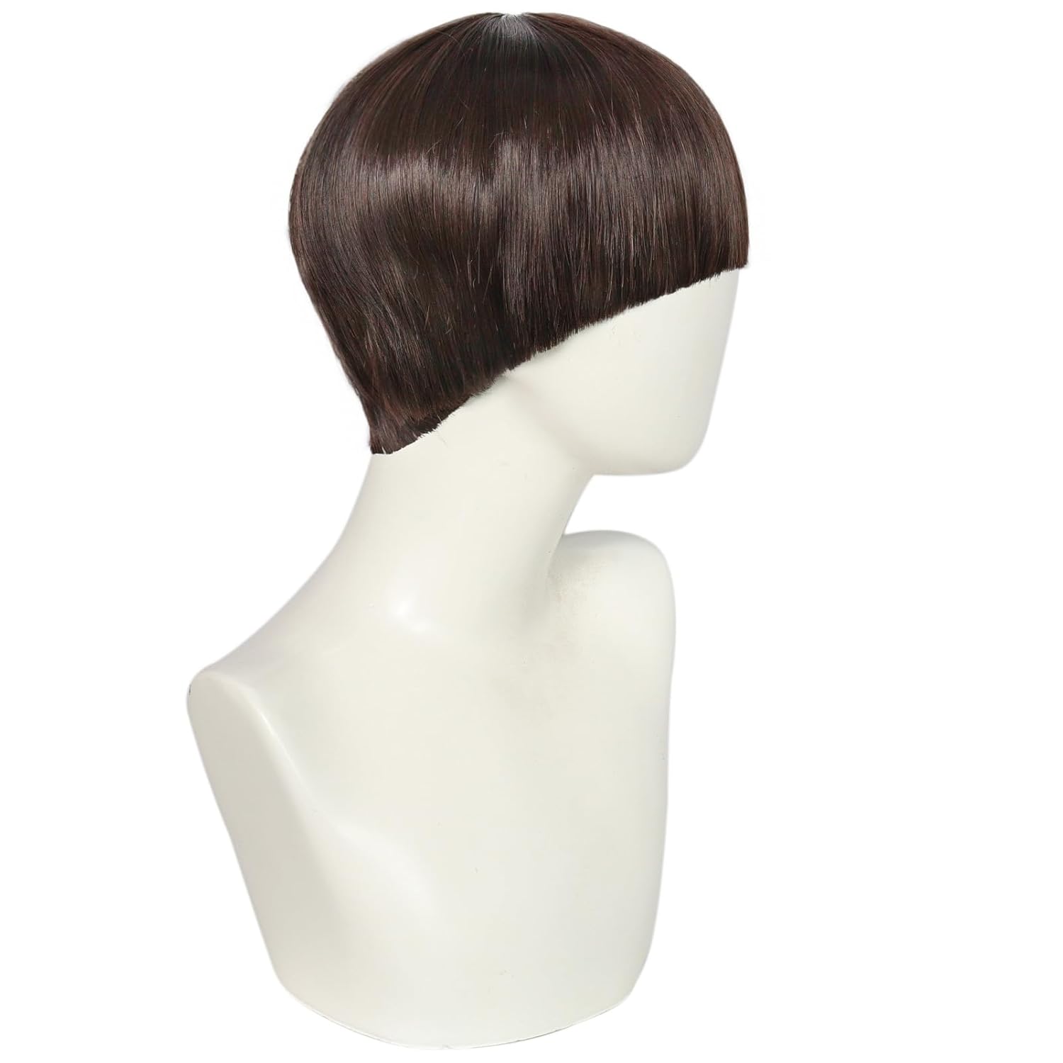 Short Brown Cosplay Wig with Bangs + Glasses Mushroom Wigs Bowl Cut Funny Wigs for Men 60s Women Straight Adult Synthetic for Anime Halloween Costume Party + Wig Cap - Image 4