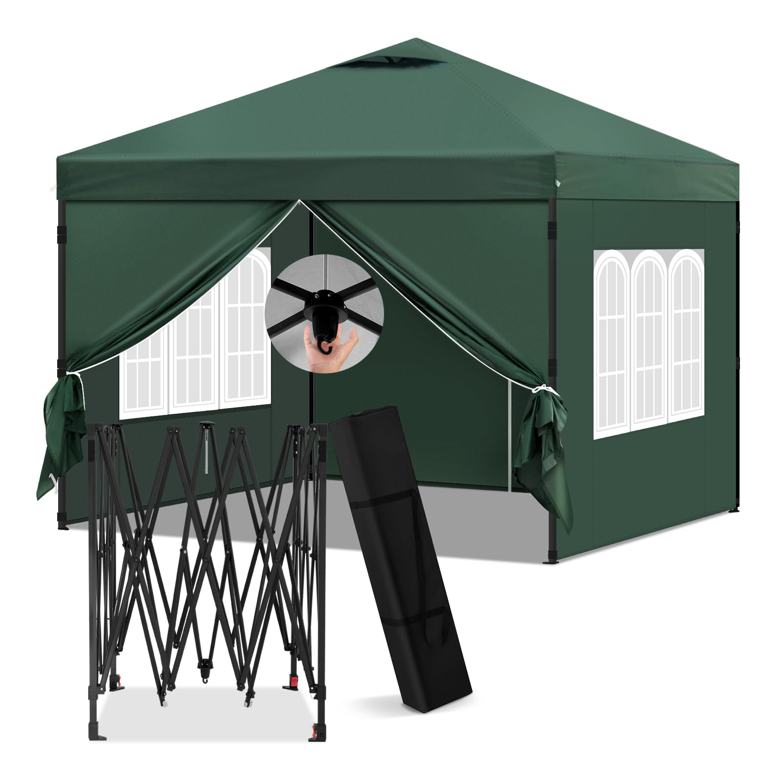 Laneetal Gazebo 3x3 Pieghevole Impermeabile, Pergolato da Giardino, Gazebo da Esterni, con Pareti Laterali Rimovibili, Protezione dal Sole, per Feste e Campeggio, Borsa per il Trasporto, verde