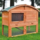 LANGE HALTBARKEIT - Wetterfester Kaninchenstall (Hasenhaus, Meerschweinchenstall) über 2 Etagen aus hochwertigem Vollholz. Das Hasengehege ist somit ideal als Aussenstall geeignet.