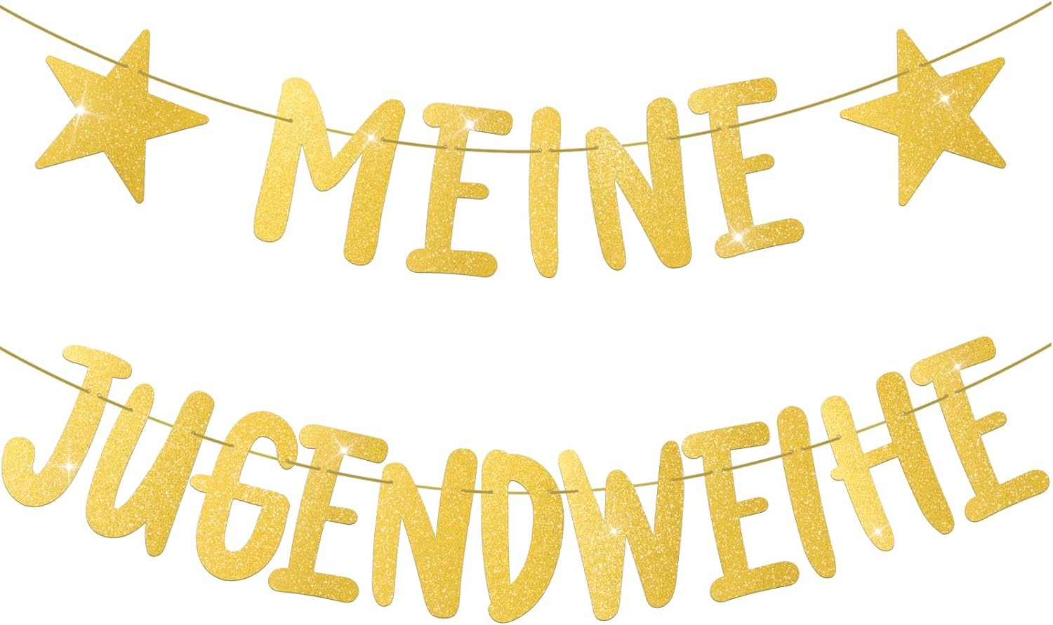 2 Ghirlande Di Gagliardetti Per Jugendweihe - Decorazioni Per Festa In Cartone Con Scritta 'Happy Anniversary' - 3 Metri Con Foglie Verdi E Lettere Dorate - 6