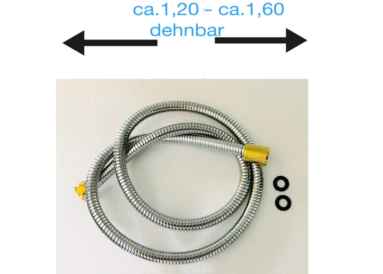 Brauseschlauch Duschschlauch DEHNBAR 1,20-1,60 m chrom gold